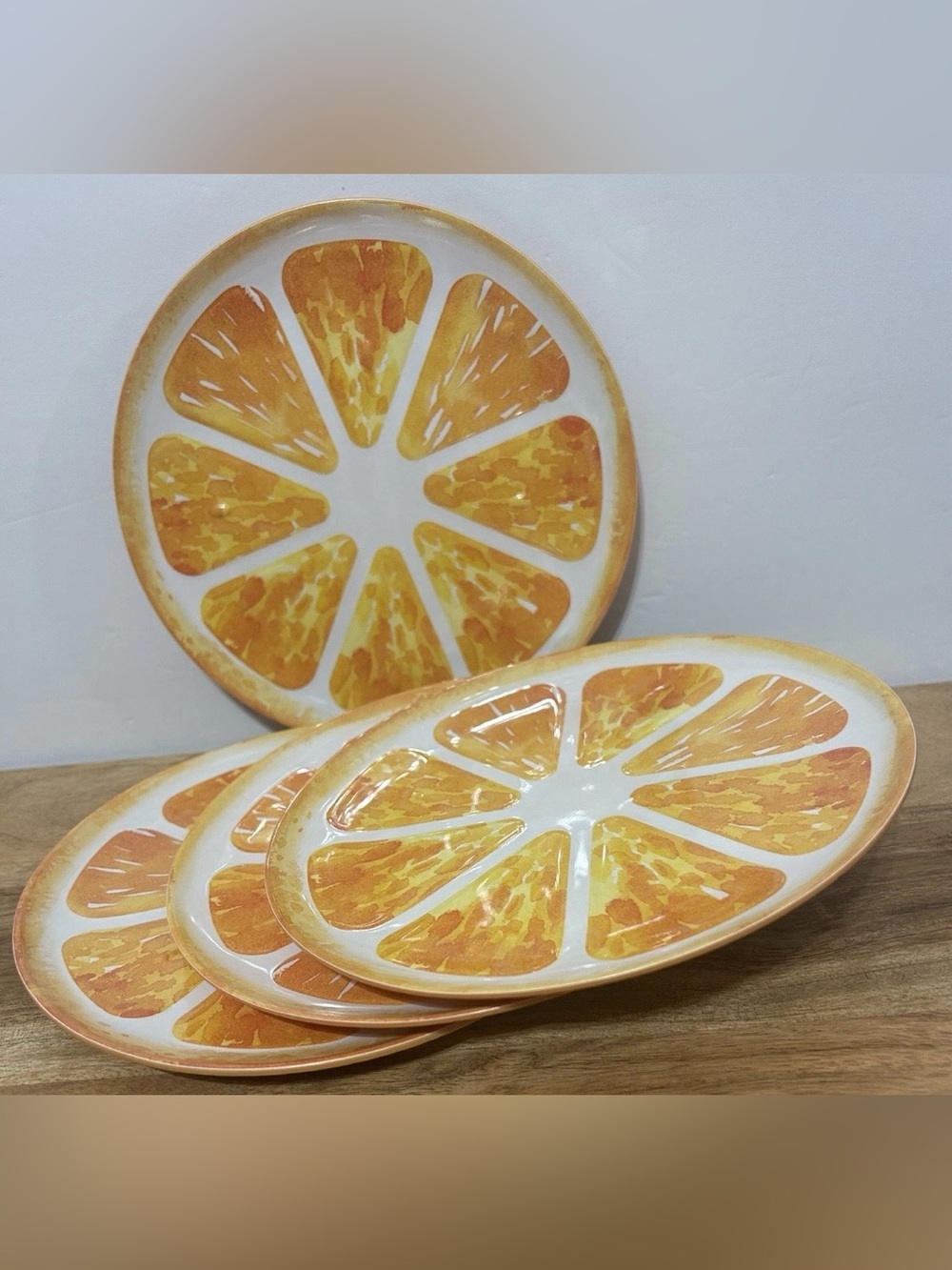 Set of 4 Orange Slice Fruit Melamine Dessert Plates 8” Hobby Lobby NEW